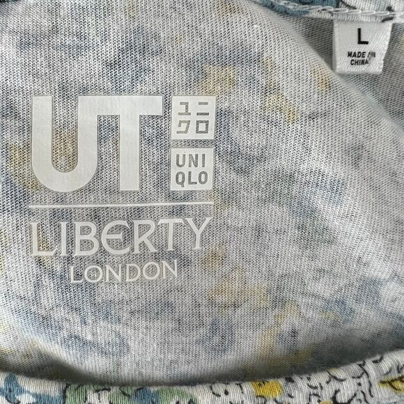 UNIQLO Liberty London Green T-Shirt Floral Print Cotton Round Neck Size L Large - Picture 7 of 8